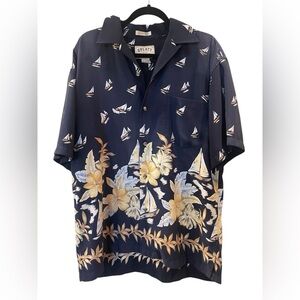 Splatt Men’s Hawaiian Vacation Beach Floral Short Sleeve Blue Shirt Size: Large